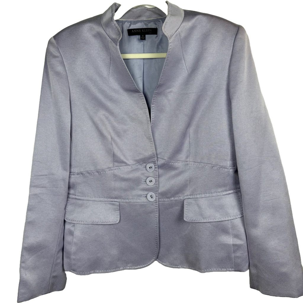 Anne Klein Womens Suit Jacket Purple Blazer Size 14 Cotton Silk Professional